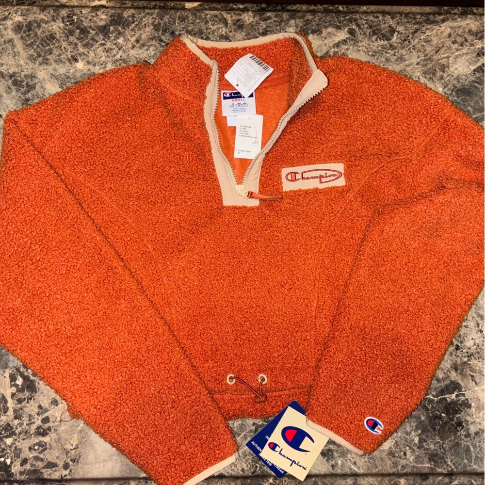 NWT Urban Outfitters Champion Orange Cinched Waist Sherpa 🍊
